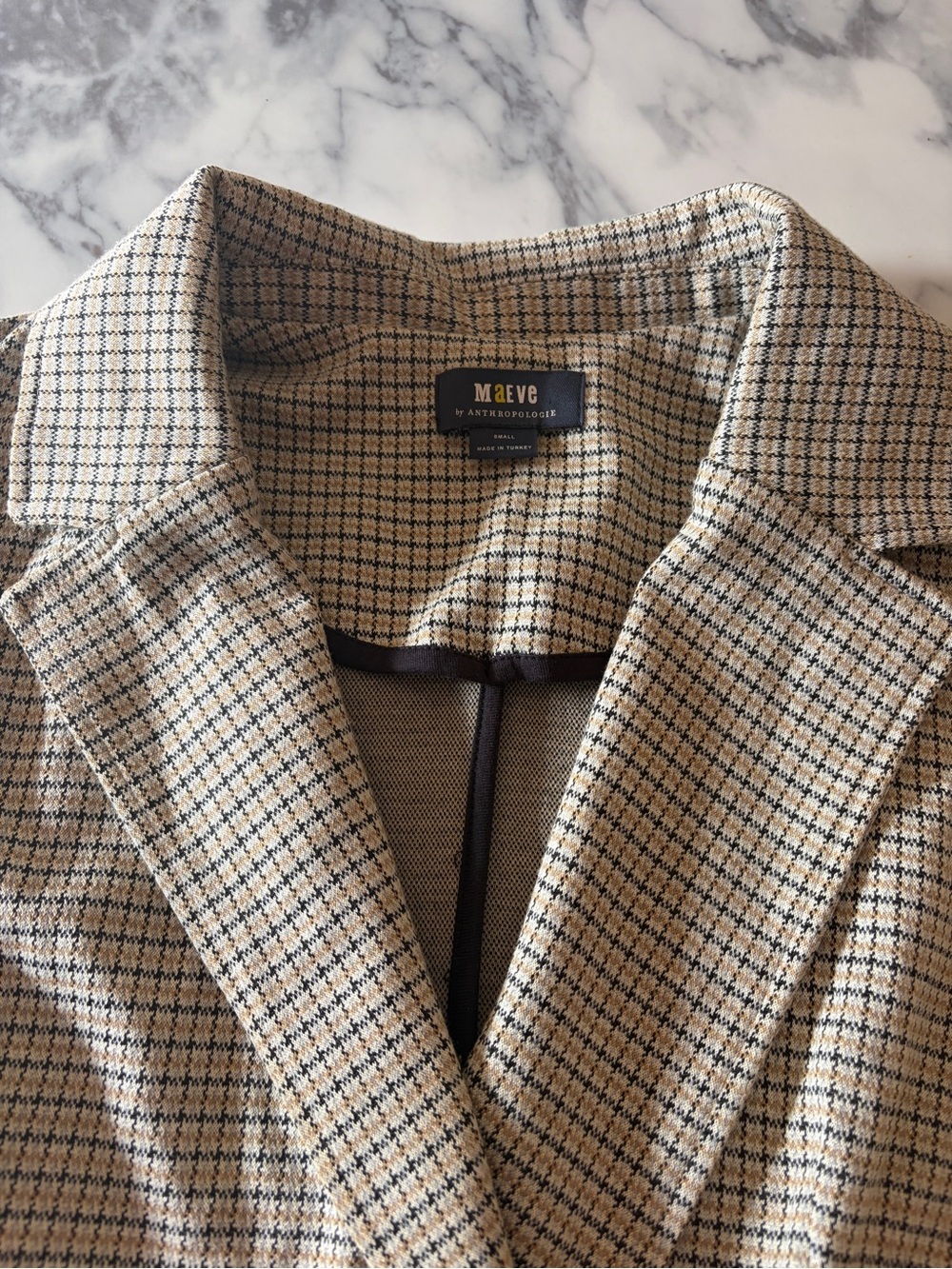 Anthropologie Maeve Houndstooth Blazer in Beige and Black small